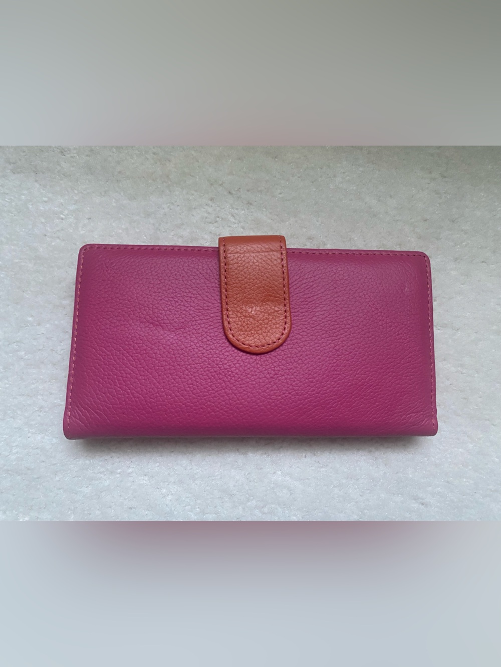 Pink & Orange Leather Clutch Wallet with Snap Closure